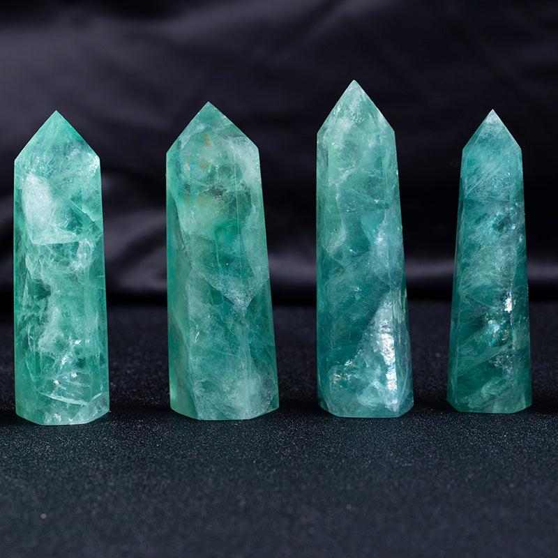 Varita de cristal natural de alta calidad, puntos de cristal de piedra de fluorita verde