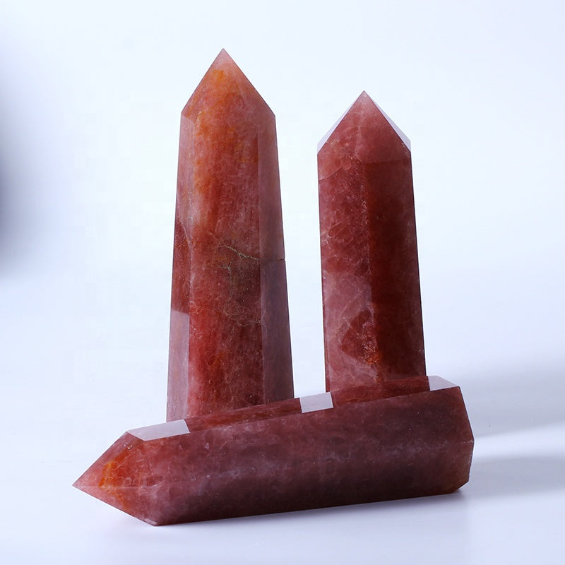 Natural Healing Crystal Reiki Gemstone Huge Tower Strawberry Quartz Point Wand For Decoration