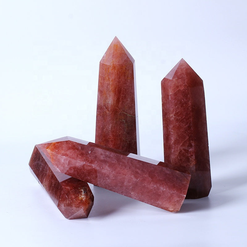 Natural Healing Crystal Reiki Gemstone Huge Tower Strawberry Quartz Point Wand For Decoration