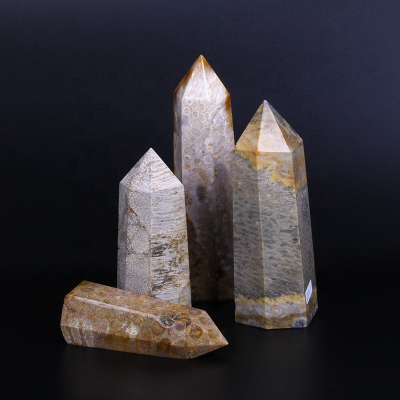 wholesale natural crystal wand coral jade fossil wand point quartz crystal tower for healing