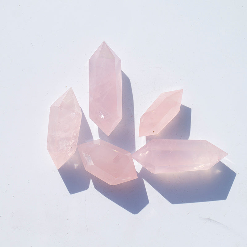Natural crystal point wand rose quartz diezing
