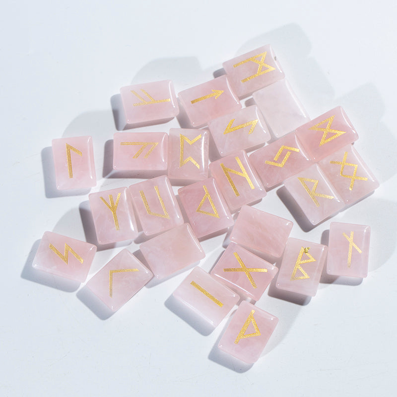 Rose quartz rune set,natural rose quartz engrved runes stone,natural crystal rune stone set