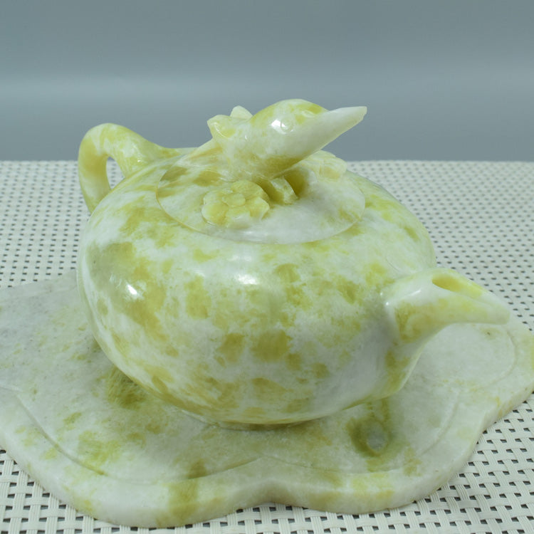 Oriental Xiuyu ornament Xiuyu tea set ornament natural Liaoning Xiuyan Jade tea set wine set ornament household goods