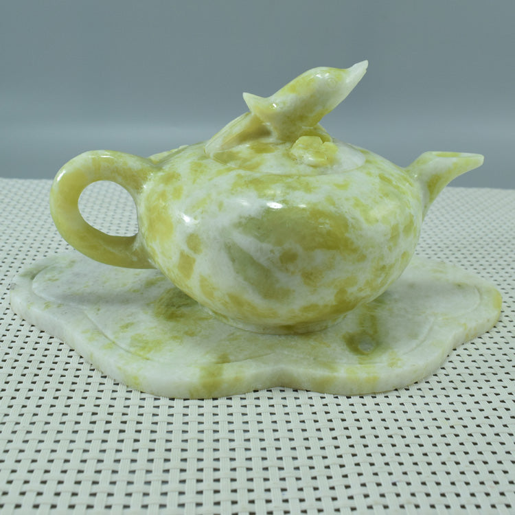 Oriental Xiuyu ornament Xiuyu tea set ornament natural Liaoning Xiuyan Jade tea set wine set ornament household goods