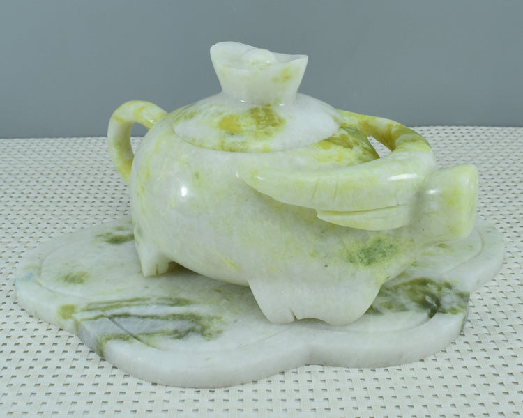 Oriental Xiuyu ornament Xiuyu tea set ornament natural Liaoning Xiuyan Jade tea set wine set ornament household goods
