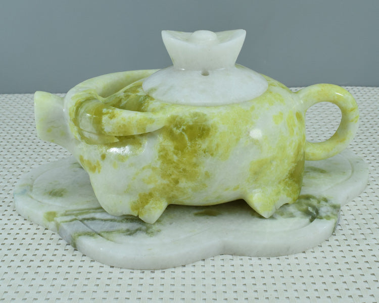 Oriental Xiuyu ornament Xiuyu tea set ornament natural Liaoning Xiuyan Jade tea set wine set ornament household goods