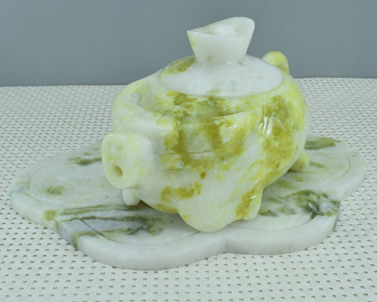 Oriental Xiuyu ornament Xiuyu tea set ornament natural Liaoning Xiuyan Jade tea set wine set ornament household goods