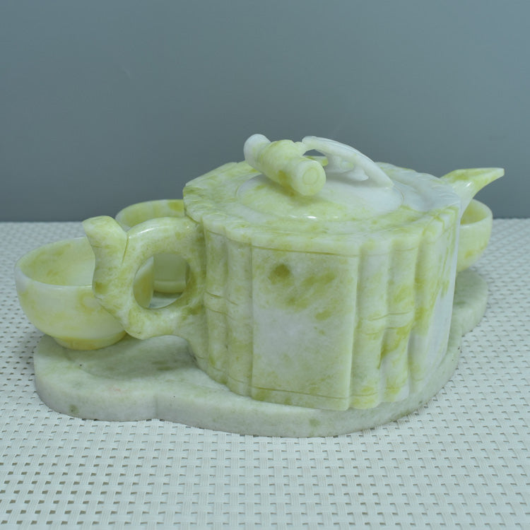 Oriental Xiuyu ornament Xiuyu tea set ornament natural Liaoning Xiuyan Jade tea set wine set ornament household goods