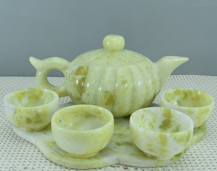 Oriental Xiuyu ornament Xiuyu tea set ornament natural Liaoning Xiuyan Jade tea set wine set ornament household goods