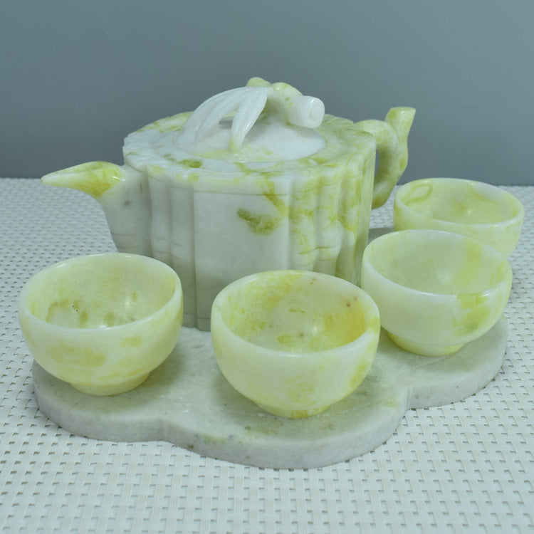 Oriental Xiuyu ornament Xiuyu tea set ornament natural Liaoning Xiuyan Jade tea set wine set ornament household goods