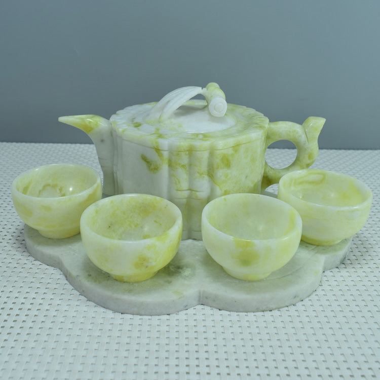 Oriental Xiuyu ornament Xiuyu tea set ornament natural Liaoning Xiuyan Jade tea set wine set ornament household goods