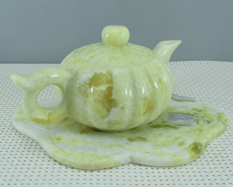 Oriental Xiuyu ornament Xiuyu tea set ornament natural Liaoning Xiuyan Jade tea set wine set ornament household goods