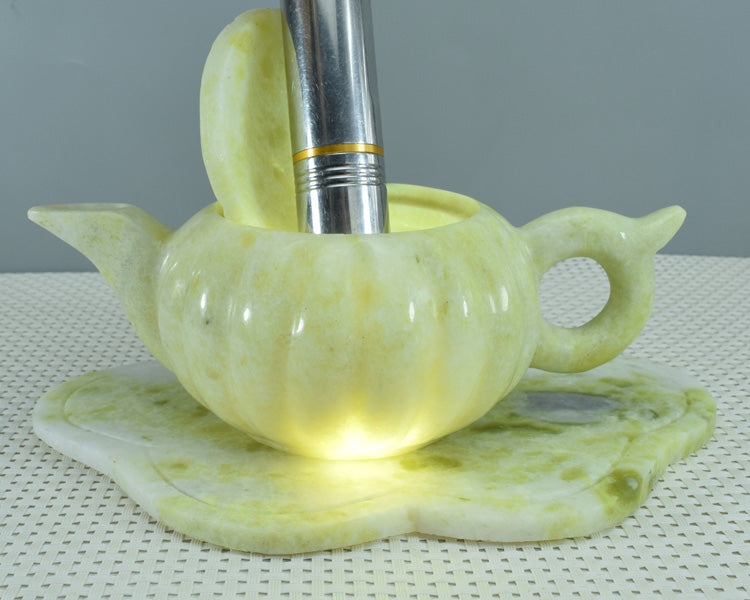 Oriental Xiuyu ornament Xiuyu tea set ornament natural Liaoning Xiuyan Jade tea set wine set ornament household goods