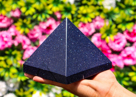 115MM Blue Goldstone Metaphysical Healing Aura Spirit Chakra Stone Pyramid
