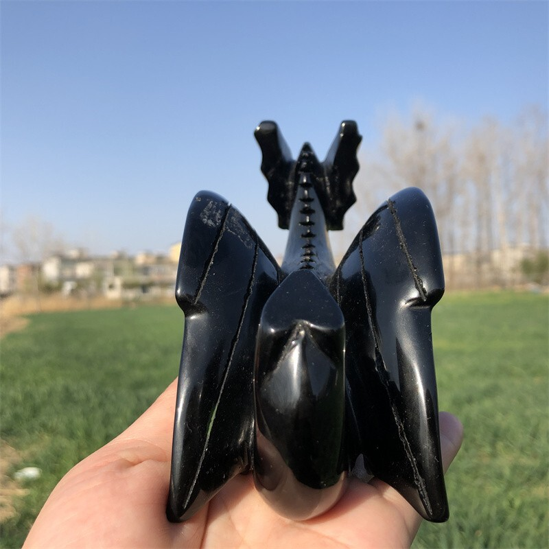 0.63kg Natural obsidian Quartz hand Carved Flying dragon crystal Reiki healing