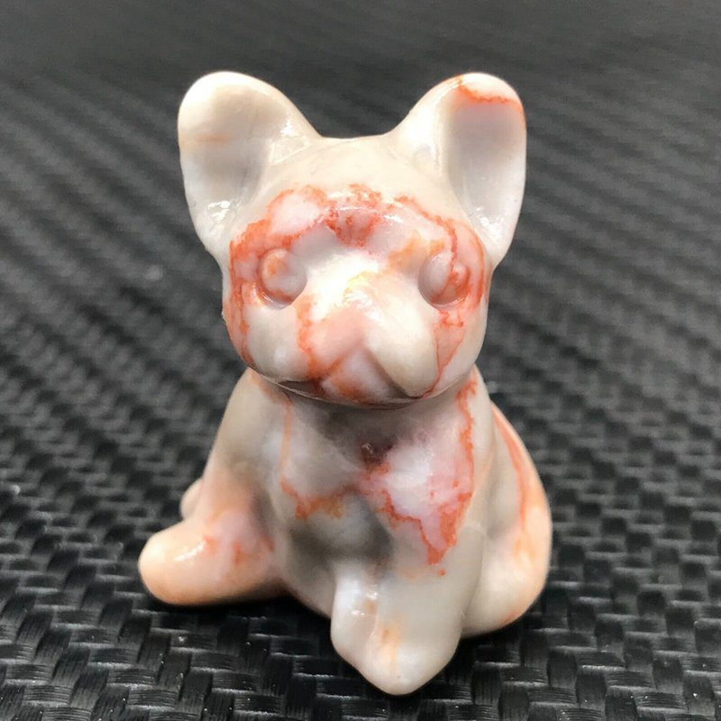 Natural Quartz Crystal Carved Rough Stone French Bulldog Healing Animal Decor