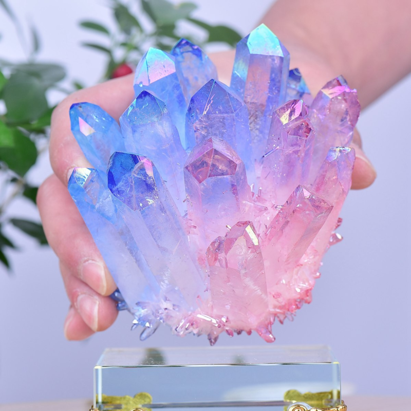 1.48LB Electroplated Color Crystal Cluster Crystal Mineral Reiki Healing