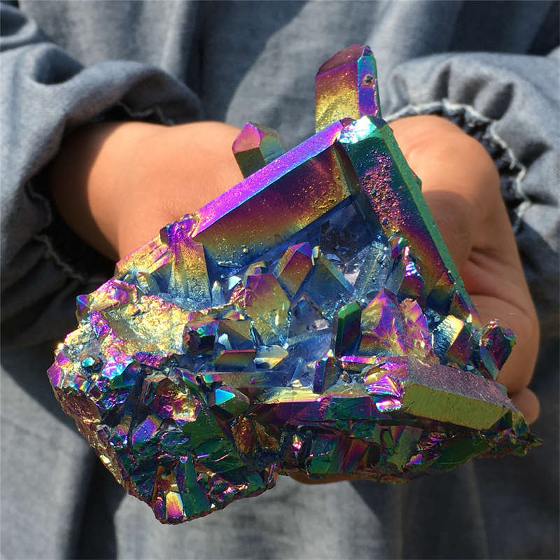 320g Electroplate Rainbow cluster quartz crystal mineral specimen reiki healing