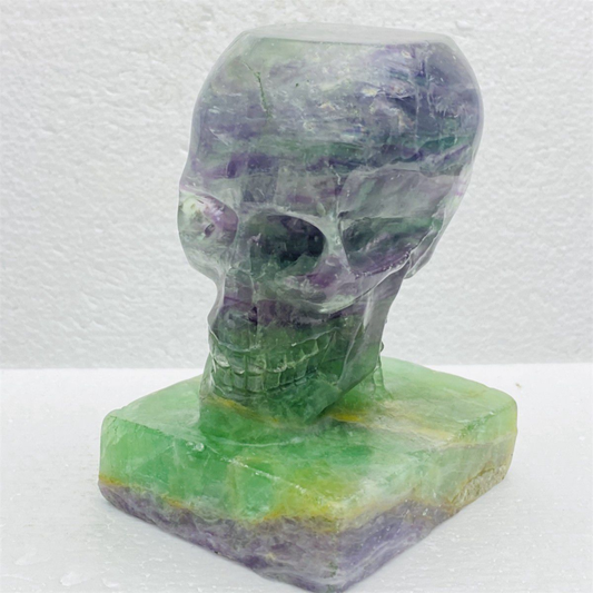 1530g Natural Beantiful Fluorite Quartz Skull Hand Carved Crystal Healing Skull