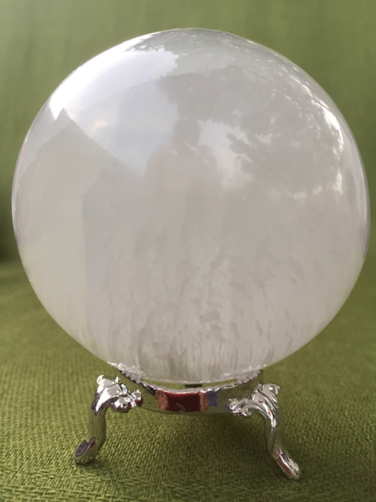 60 mm Selenite Sphere With Stand White Selenite Crystal Sphere Gypsum Reiki Heal