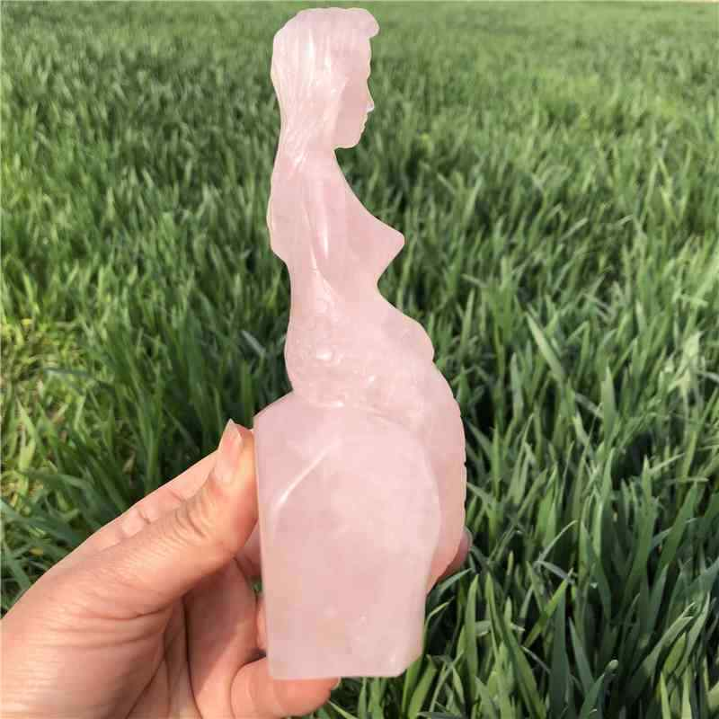 0.51kg Natural rose quartz mermaid carved Quartz Crystal skull Healing