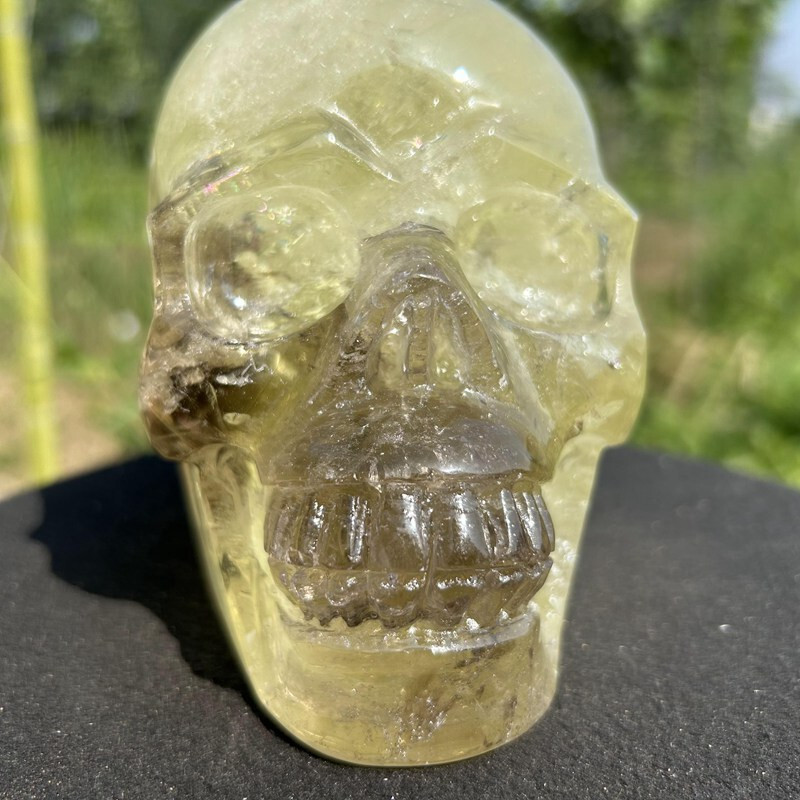 4.2LB Natural smoky citrine Skull Hand Quartz Crystal Skull Reiki Healing