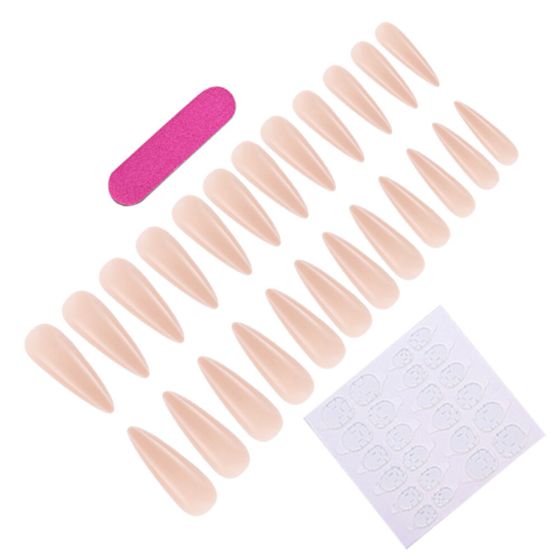 Glossy Nude Color Fake Nail Long Stiletto Press on Nails for Nail Art 24pcs