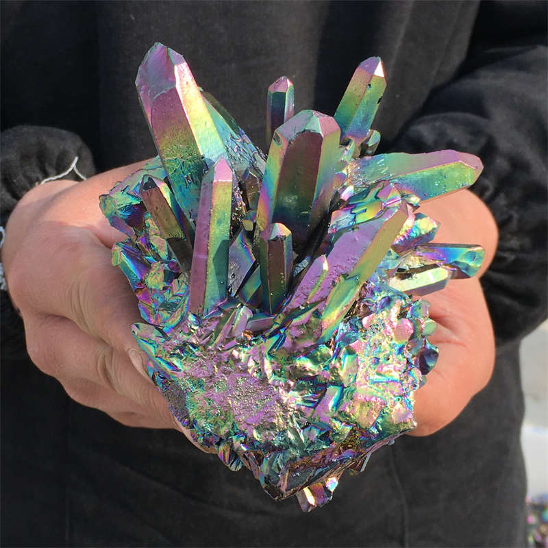 580g Electroplate Rainbow cluster quartz crystal mineral specimen reiki healing