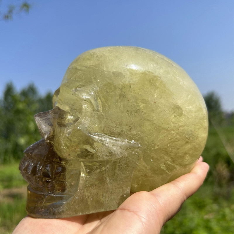 4.2LB Natural smoky citrine Skull Hand Quartz Crystal Skull Reiki Healing