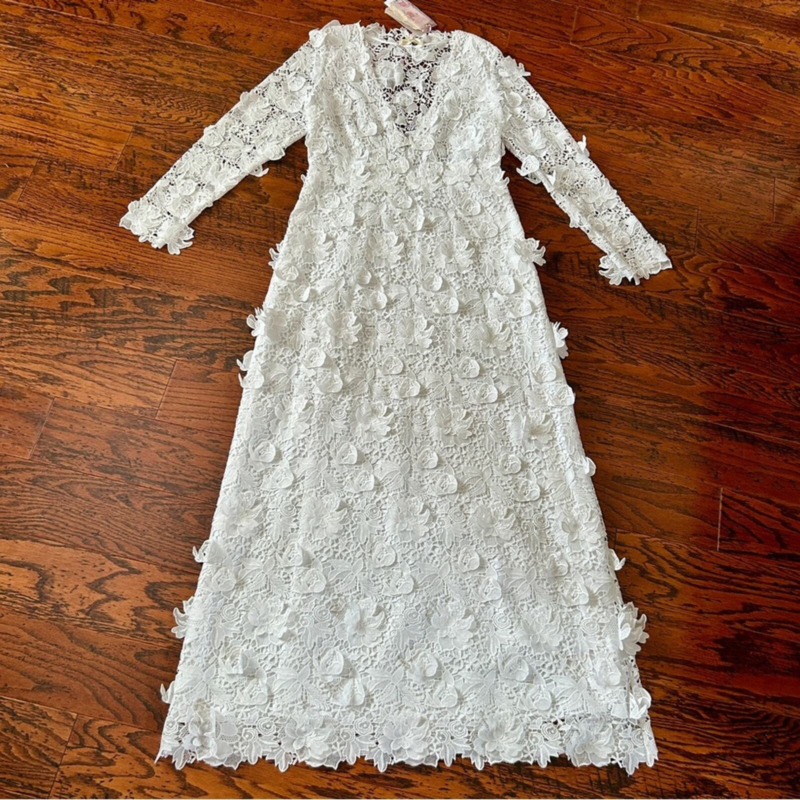 LoveShackFancy Bridal Sylvester Lace Guipure Plunge V Wedding Gown Size 14 NWT