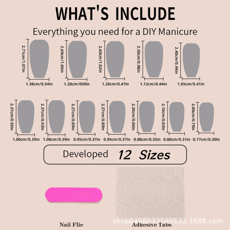 Nude Color Glossy False Nail Medium Coffin Press on Nails for Nail Art 24pcs