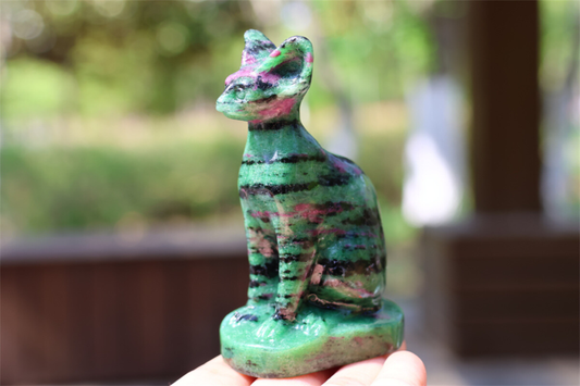 3.1" Carved Natural Zoisite Hairless Cat Statue Skull Quartz Crystal Specimen 1x
