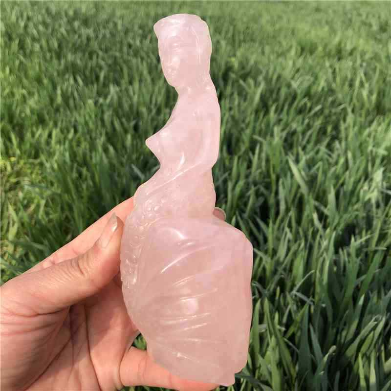 0.51kg Natural rose quartz mermaid carved Quartz Crystal skull Healing