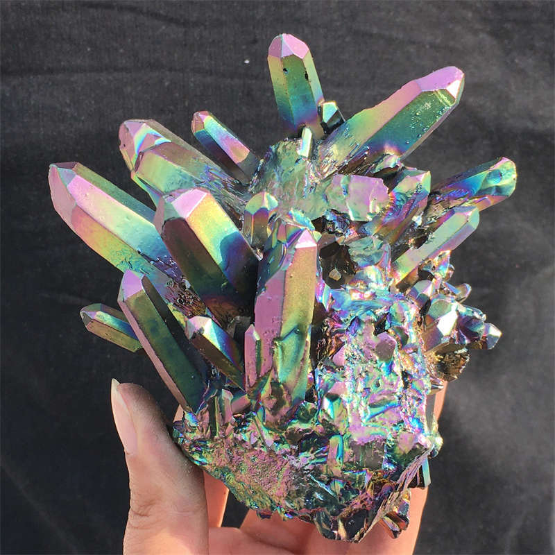 580g Electroplate Rainbow cluster quartz crystal mineral specimen reiki healing