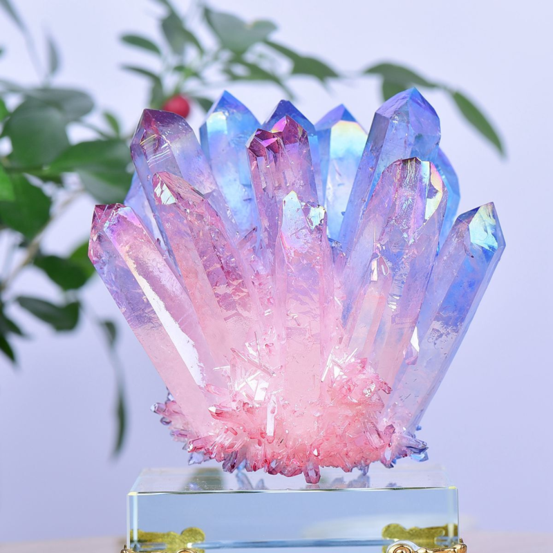 1.48LB Electroplated Color Crystal Cluster Crystal Mineral Reiki Healing