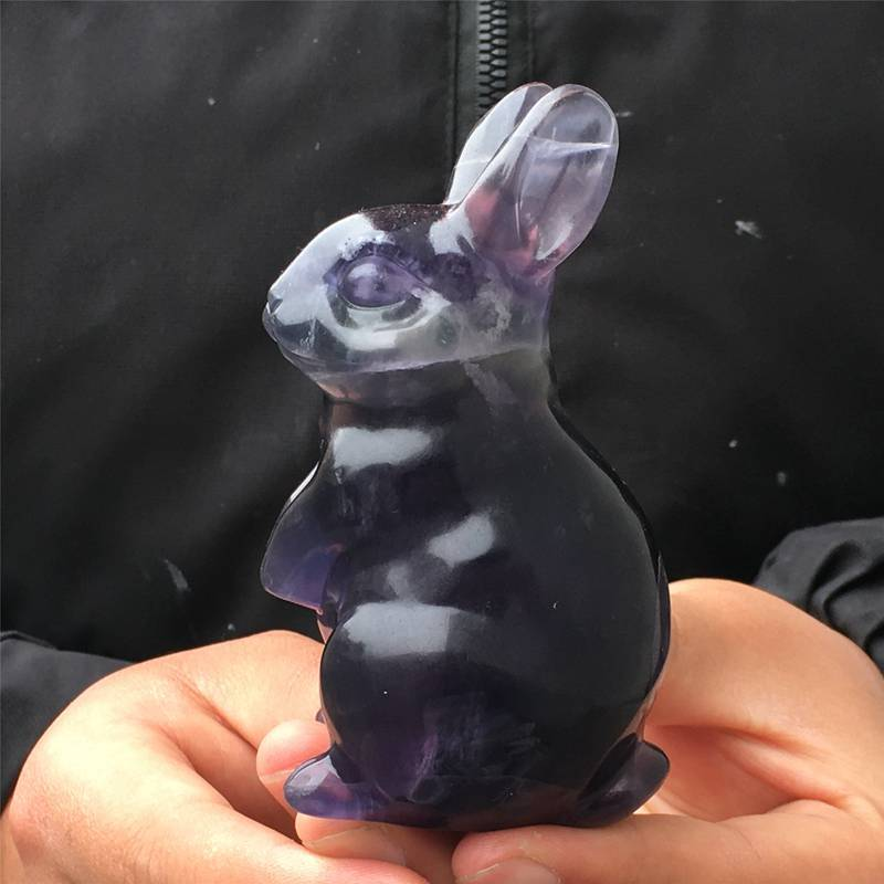 0.34kg Natural fluorite rabbit carved Quartz Crystal skull Healing