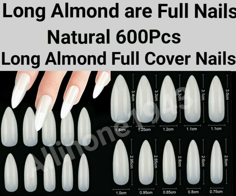 600Pc Long Almond Full Cover artificial Nails Tips Acrylic False Press on Nails