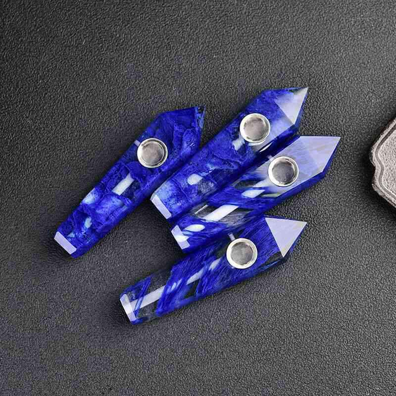 Natural Blue Melting Stone Smoking Pipe Quartz Crystal Wand Point Reiki Obelisk