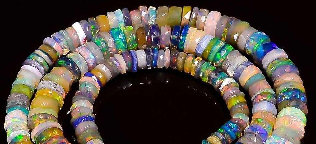 1 Natural multicolour Ethiopian Welo opal faceted beads necklace - 64.5 Cts.- 12.9 g