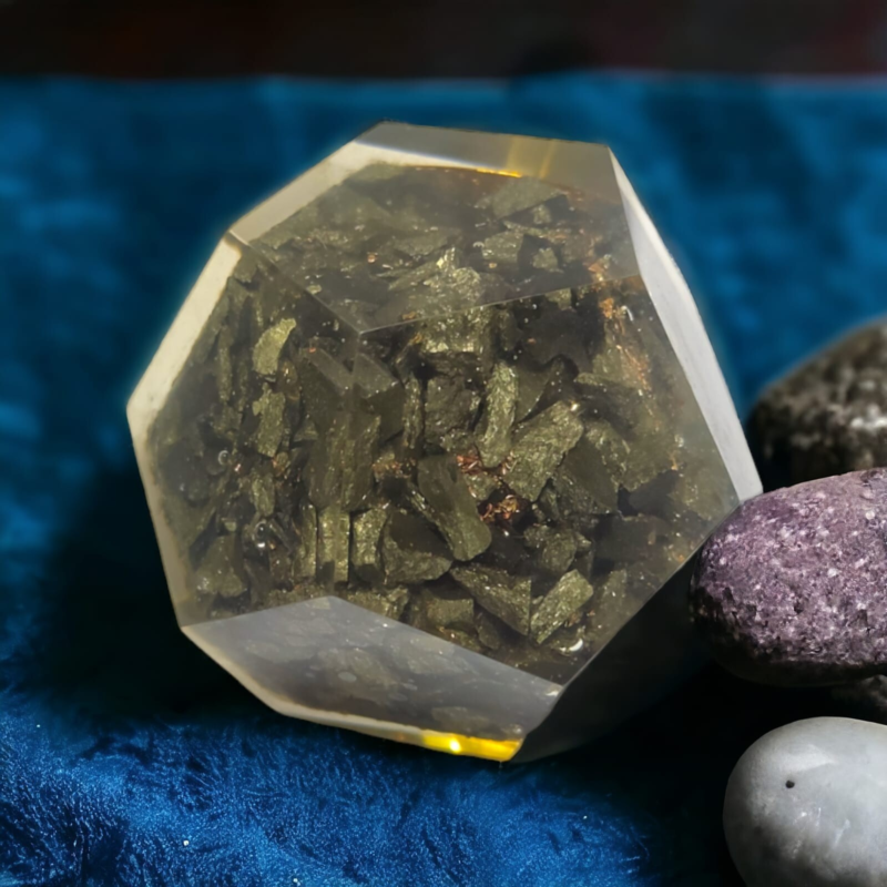Golden Pyrite Orgonite Dodecahedron Crystal Flower Of Life Healing 40-45MM