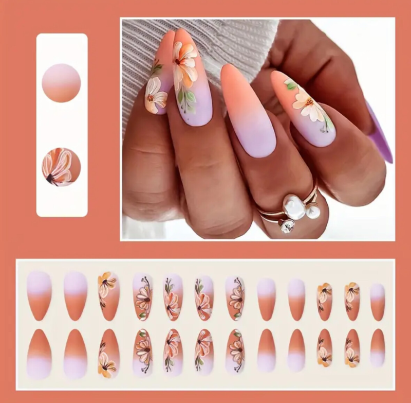 24pcs Press On False Finger Nails Fake Nails Glittered Solid Colours 52 Options