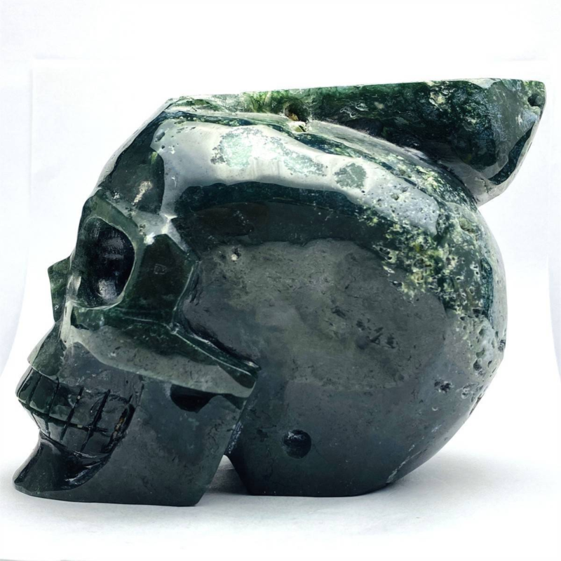 1600g Natural Nice Aquatic agate Quartz Skull Hand Carved Crystal Healing Skull