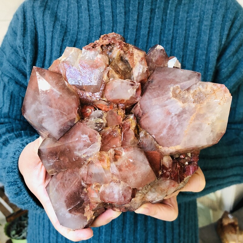 5.2lb Natural Red Ghost Pyramid Quartz Crystal Cluster Vug Raw Mineral Specimens