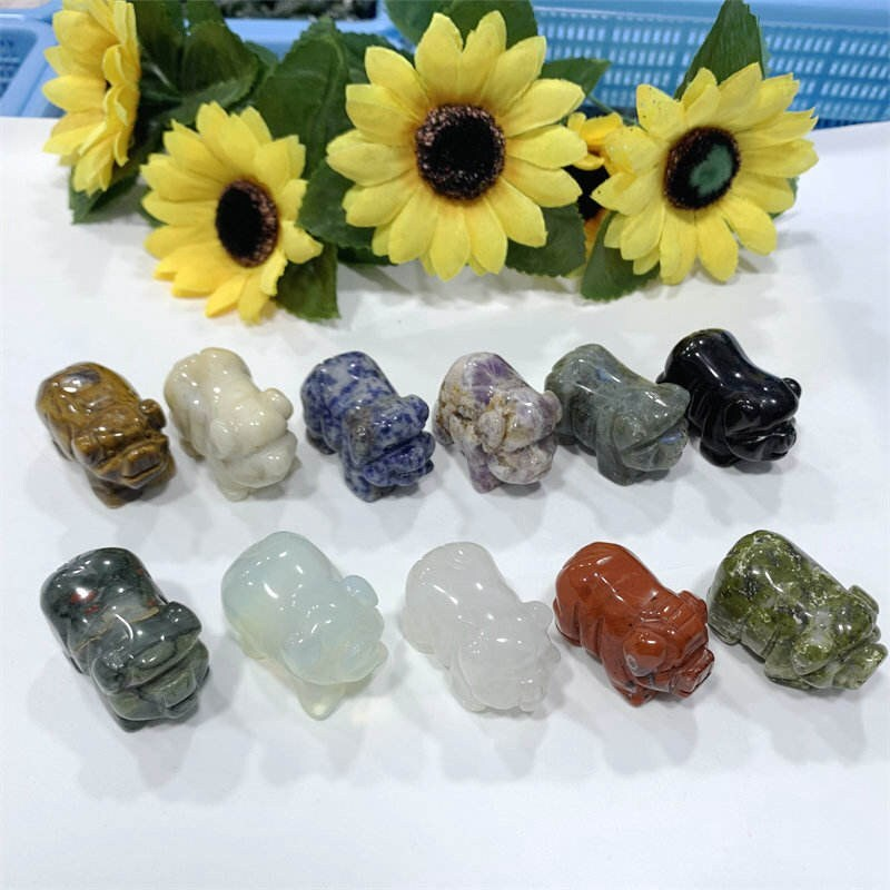 1.5&apos;&apos; Natural Quartz Crystal Cute Baby Piggy Hand Carved Healing Animal Decor