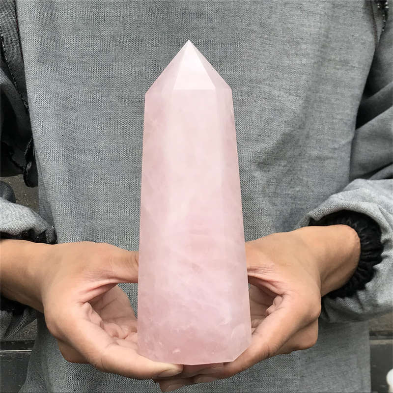 950g Natural Rose Quartz Obelisk Quartz Crystal Point Wand Healing Gem