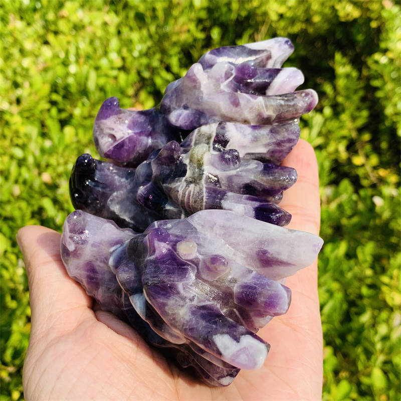 1pc Natural dream amethyst dragon Quartz Crystal skull Reiki Healing