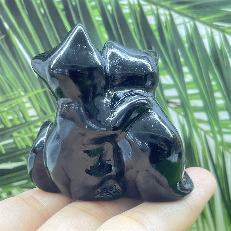 1pc Natural obsidian cat skull hand carved Quartz Crystal animal skull Reiki Hea