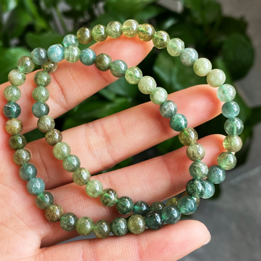 5.8mm 2pcs Genuine Natural Green Kunzite Crystal Round Beads Bracelet