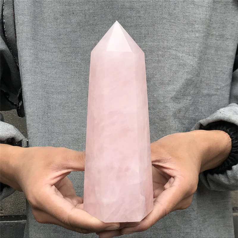 950g Natural Rose Quartz Obelisk Quartz Crystal Point Wand Healing Gem