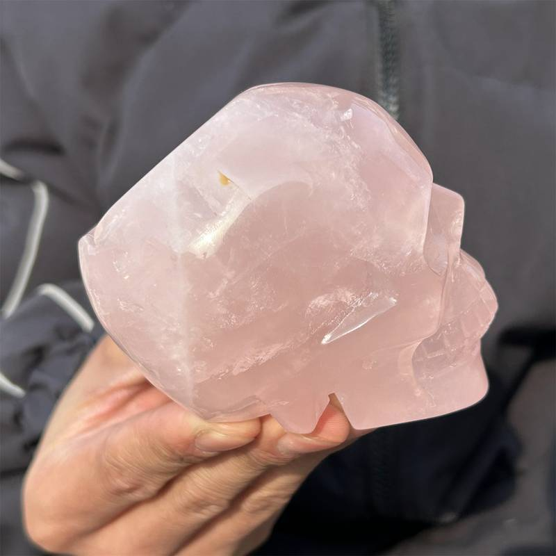 0.49kg Natural rose quartz skull carved Quartz Crystal skull Healing